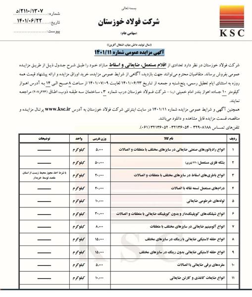 آگهی مزایده عمومی شماره 11/1401