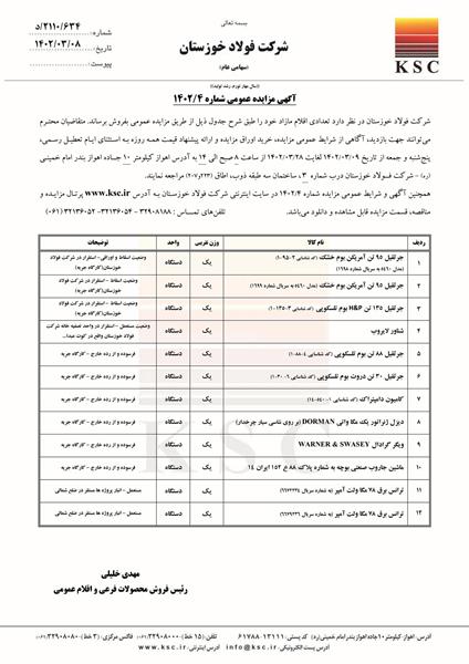 آگهی و شرایط عمومی مزایده شماره 4-1402