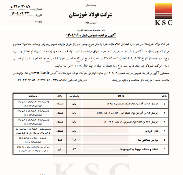 آگهی مزایده عمومی شماره 19/1401