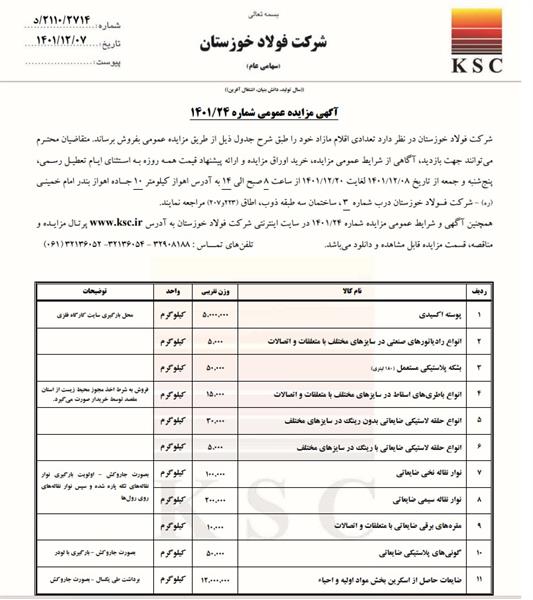 آگهی مزایده عمومی شماره 24/1401